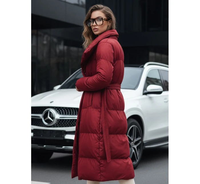 Dámský dlouhý prošívaný kabát bordó model 21990613 - Dstreet