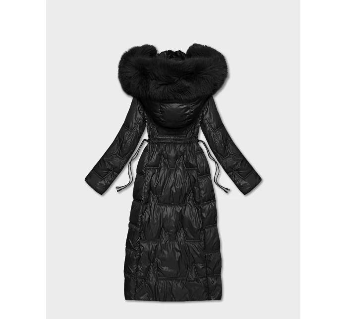 Černá dlouhá dámská prošívaná zimní bunda (T2-2221#-1)