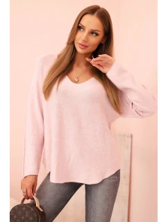 Svetr dámský s viskózou a výstřihem do V tmavě pudrově růžový