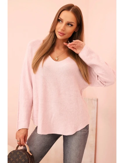 Svetr dámský s viskózou a výstřihem do V tmavě pudrově růžový Svetr dámský s viskózou a výstřihem do V tmavě pudrově růžový