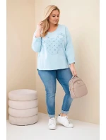 Dámská bavlněná blůza Plus Size s výstřihem do V modrá