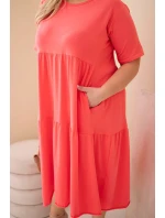Dámské bavlněné šaty Plus Size s krátkým rukávem a volánem malinová