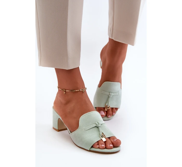 Dámské sandály Z Eko Semišu Na Podpatku Mátové Jemenna Dámské sandály Z Eko Semišu Na Podpatku Mátové Jemenna
