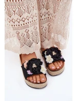 Dámské Sandály S Květinami Platforma S Pletením Černé Zenvanis Dámské Sandály S Květinami Platforma S Pletením Černé Zenvanis