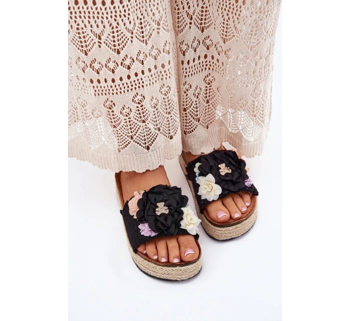 Dámské Sandály S Květinami Platforma S Pletením Černé Zenvanis Dámské Sandály S Květinami Platforma S Pletením Černé Zenvanis