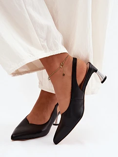 Kožené dámské sandály na podpatku model 22122620 Černé - VINCEZA