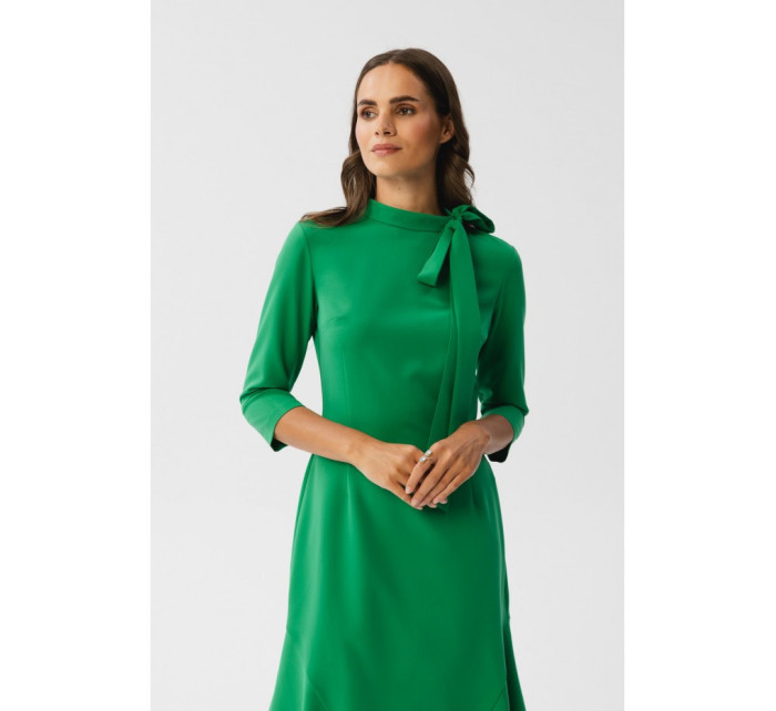 S346 Šaty s vázáním u krku - zelené