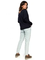 B094 Oversized top s výstřihem do V na zádech - tmavě modrý