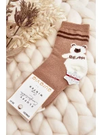 Mládežnické teplé ponožky s medvídkem, světle hnědé