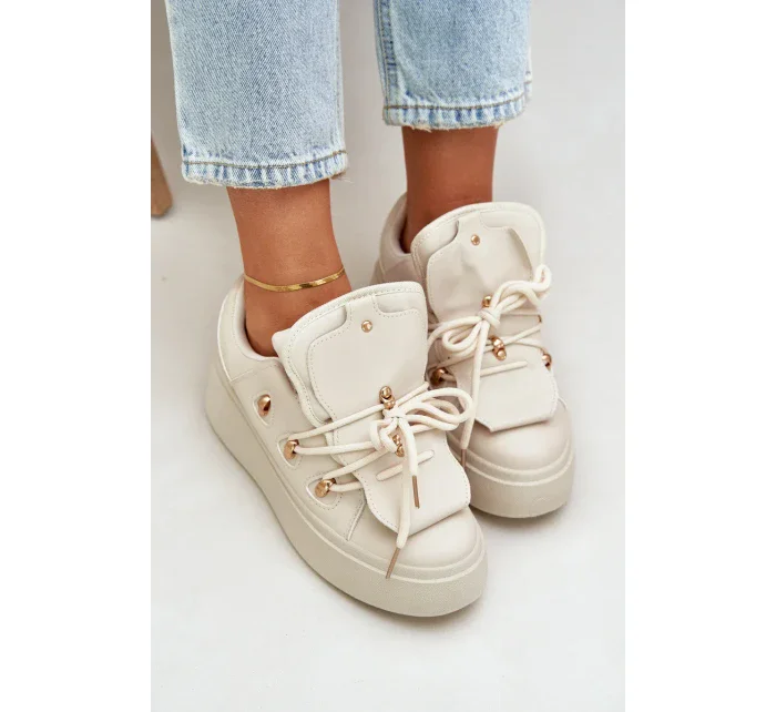 Sneakersy Damskie Na Platformie Beżowe Dolistana Sneakersy Damskie Na Platformie Beżowe Dolistana