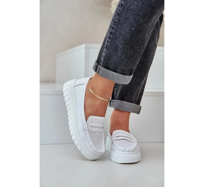 Dámské kožené mokasíny na platformě a klínku Elanindel – bílé