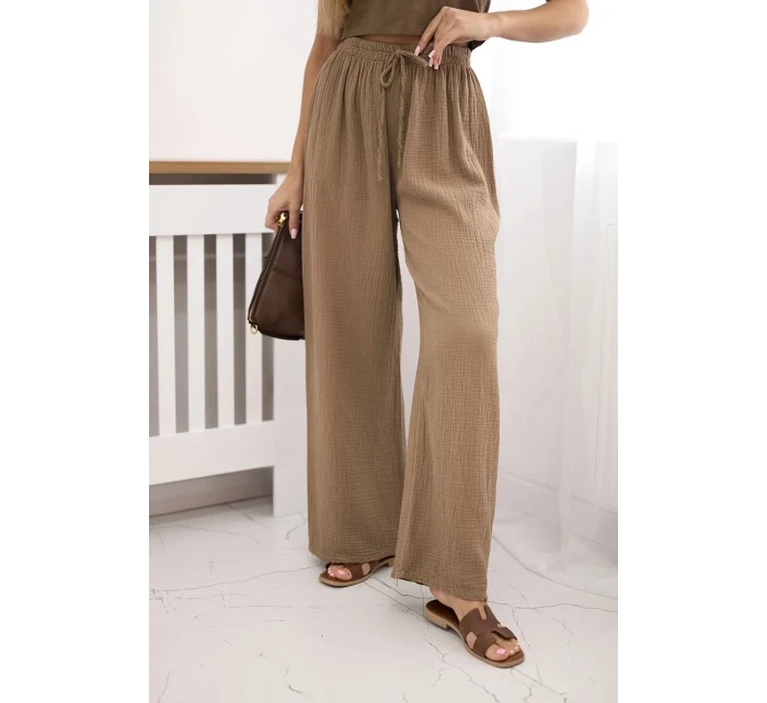 Mušelínové kalhoty se širokou nohavicí velbloud