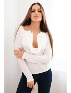 Dámská blůza s model 21731244 výstřihem a dlouhým rukávem ecru - K-Fashion