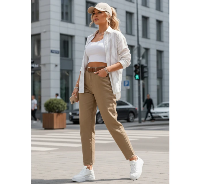 Dámské džíny s páskem mom fit tmavě béžové Dstreet model 21996294 - FashionStreet