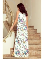 Dámské maxi šaty se zavazováním za s rozparkem a se vzorem růží a světle  model 21371144 - numoco