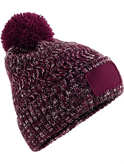 Beechfield B 331 Pletená čepice s bambulí "Ramble Patch" 53.0331 burgundy twist