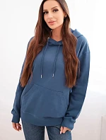 Dámská mikina s kapucí a klokaní kapsou z bavlny džínová modrá
