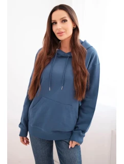 Dámská mikina s kapucí a klokaní kapsou z bavlny džínová modrá