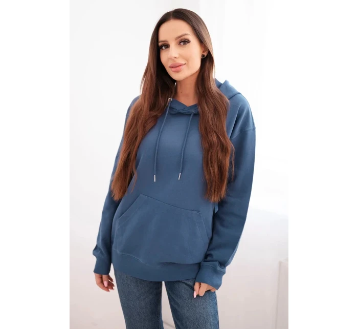 Dámská mikina s kapucí a klokaní kapsou z bavlny džínová modrá