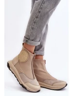 Dámské kožené boty s zipem model 21639047 béžové - Maciejka Dámské kožené boty s zipem model 21639047 béžové - Maciejka