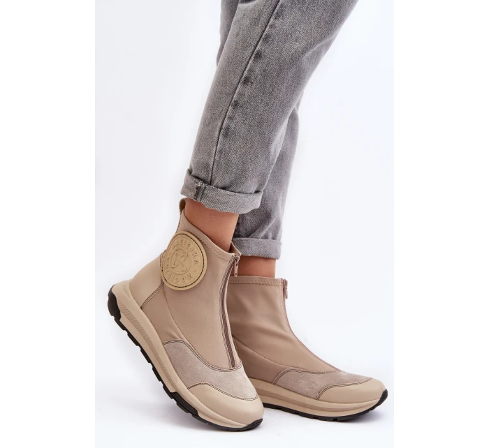 Dámské kožené boty s zipem model 21639047 béžové - Maciejka Dámské kožené boty s zipem model 21639047 béžové - Maciejka