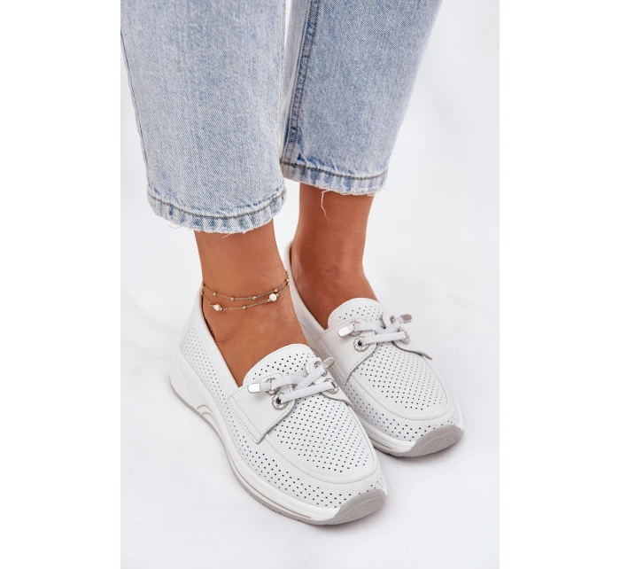 Kožené Polobotky Z Přírodní Kůže Na Platformě Artiker 56C2101 Bílé