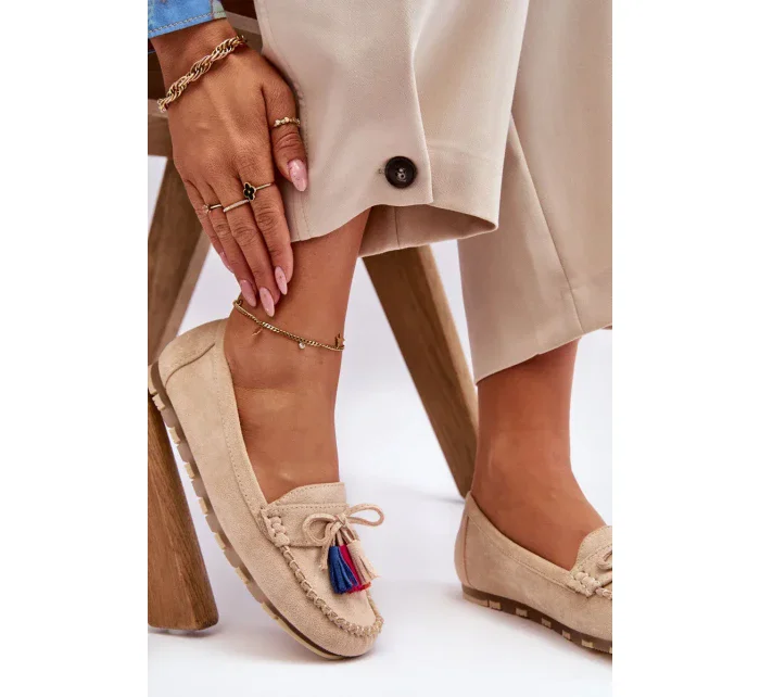 Semišové Mokasíny S Mašlí A Třásněmi Béžove Dorine Semišové Mokasíny S Mašlí A Třásněmi Béžove Dorine