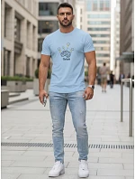 Tshirt męski bawełniany z nadrukiem błękitny model 22277365 - FashionStreet Tshirt męski bawełniany z nadrukiem błękitny model 22277365 - FashionStreet