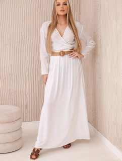 Viskózová sukně s ozdobným páskem bílý