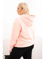 Dámská mikina s kapucí a klokaní kapsou Plus Size z bavlny lososová