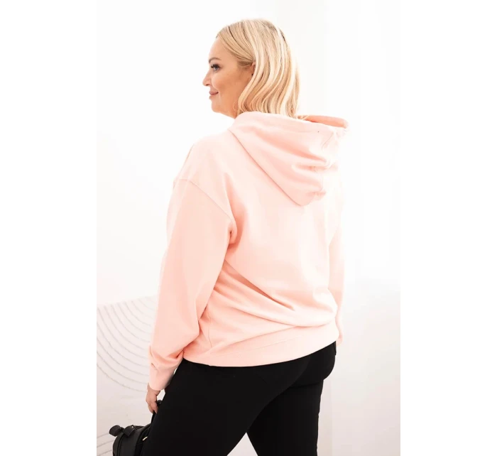 Dámská mikina s kapucí a klokaní kapsou Plus Size z bavlny lososová