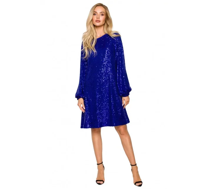 Šaty áčkového střihu s biskupskými rukávy M715  královsky modré - MOE