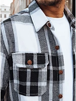 Pánská kostkovaná flanelová košile DX2673 černobílá - FashionStreet