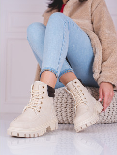 Komfortní hnědé  kotníčkové boty dámské na plochém podpatku