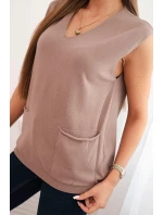 Dámský model 21410334 viskózový svetr s kapsami a V výstřihem fango - K-Fashion Dámský model 21410334 viskózový svetr s kapsami a V výstřihem fango - K-Fashion