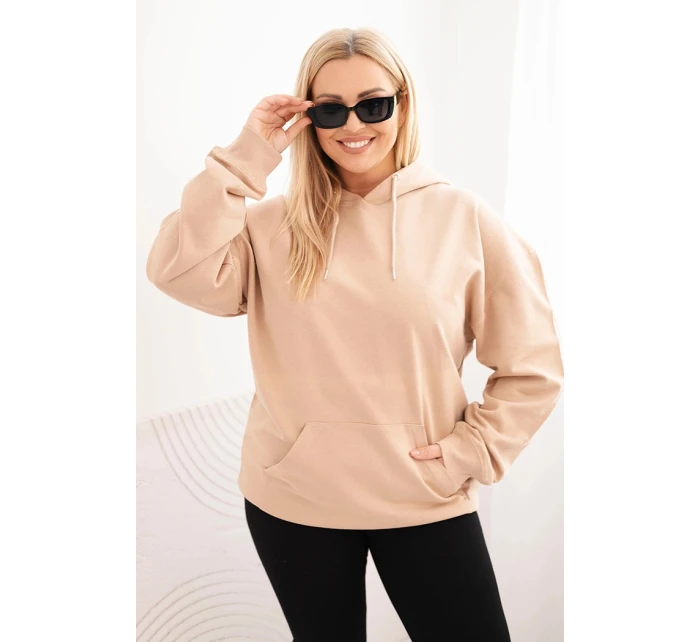 Dámská mikina s kapucí a model 21723117 Plus Size z bavlny béžová - K-Fashion