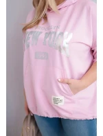 Dámská mikina plus size z viskózy s kapucí a klokaní kapsou světle růžová Dámská mikina plus size z viskózy s kapucí a klokaní kapsou světle růžová