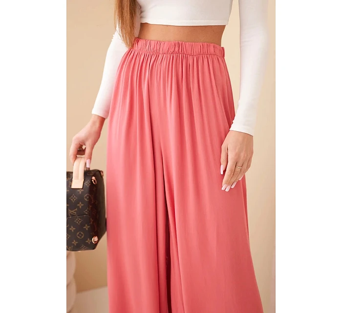 Dámské viskózové široké kalhoty s gumou v pase malinové Dámské viskózové široké kalhoty s gumou v pase malinové