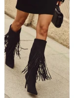 Dámské kozačky na jehlovém podpatku s třásněmi černé model 21709824 - Boto