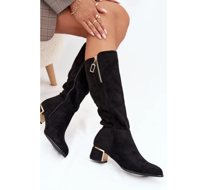 Dámské kozačky na podpatku s eko zamsy černé Lyvienne Dámské kozačky na podpatku s eko zamsy černé Lyvienne