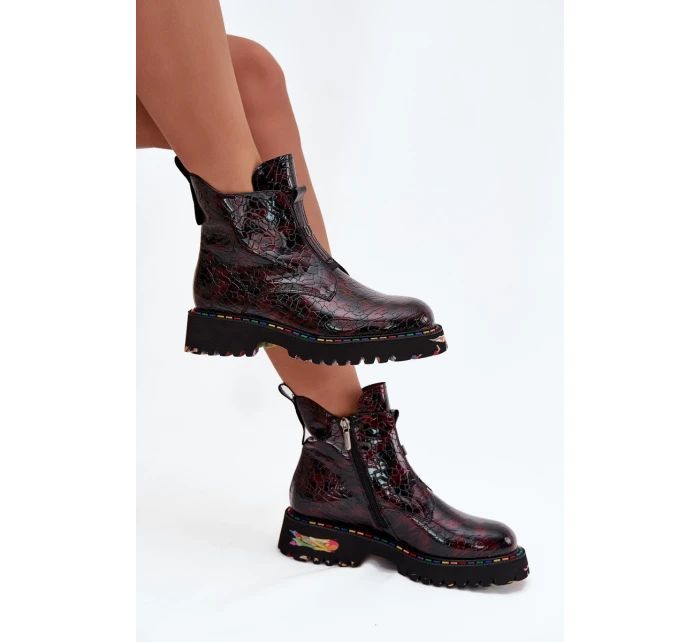 Lakované dámské kotníčková obuv z přírodní kůže s vyhříváním Artiker 57C0165 bordó Lakované dámské kotníčková obuv z přírodní kůže s vyhříváním Artiker 57C0165 bordó