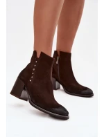 Dámské kotníkové boty z přírodního semiše na podpatku Zazoo 1136 čokoládové