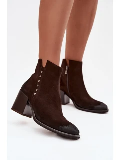 Dámské kotníkové boty z přírodního semiše na podpatku Zazoo 1136 čokoládové