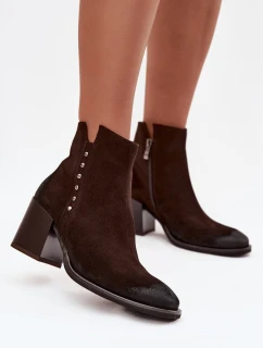 Dámské kotníkové boty z přírodního semiše na podpatku Zazoo 1136 čokoládové