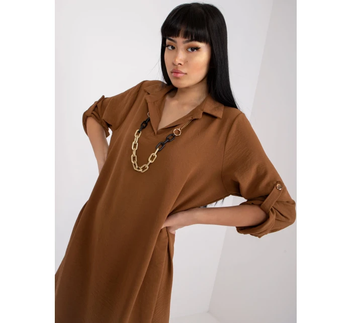 Sukienka DHJ SK model 21127056 brązowy - FPrice Sukienka DHJ SK model 21127056 brązowy - FPrice