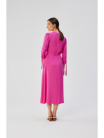 S365 Viskózové šaty áčkového střihu s vázacími rukávy - lila