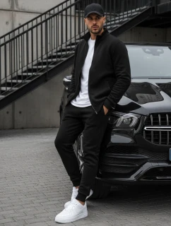 Pánská mikina na zip bez kapuce černá BX4110