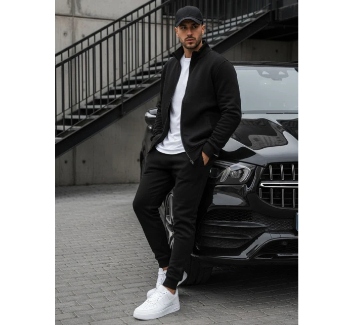 Pánská mikina na zip bez kapuce černá BX4110