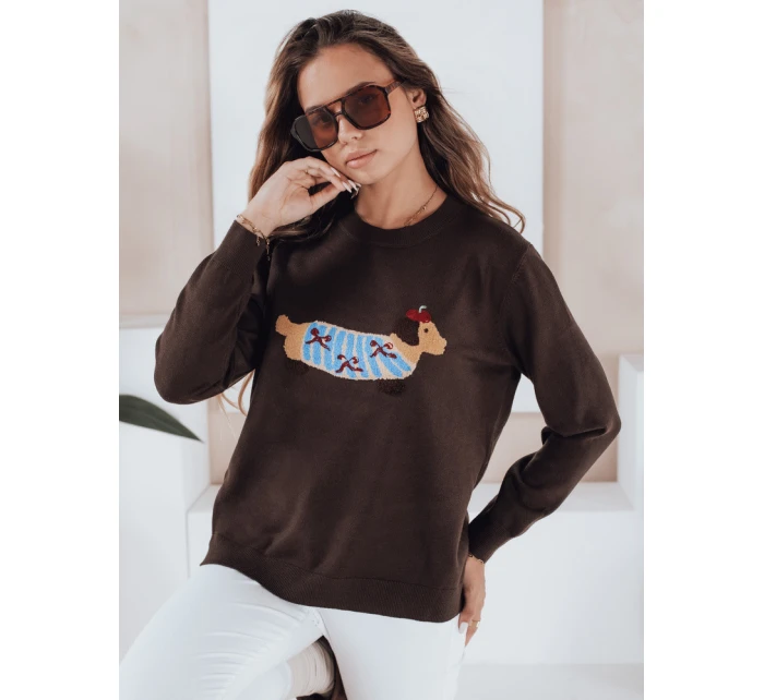 Dámský svetr CHICPAWS s aplikací hnědého psa FashionStreet MY2544