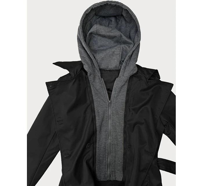 Klasický trenčkot s odnímatelnou kapucí Goodlookin black (T2-2252#-1) Klasický trenčkot s odnímatelnou kapucí Goodlookin black (T2-2252#-1)